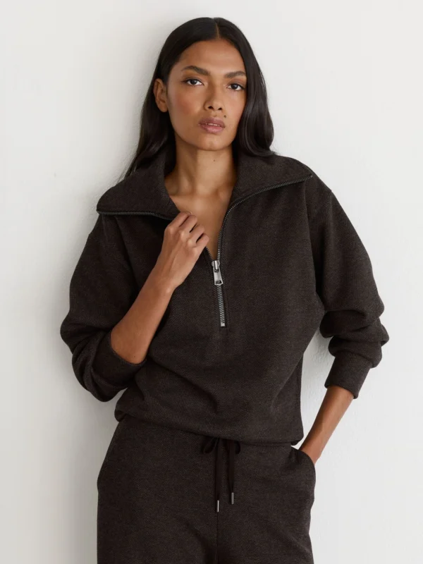 Reiss Dark Brown Herringbone Half-zip Sweatshirt