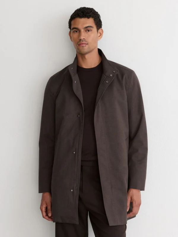 Reiss Dark Brown Hybrid Gilet-insert Funnel-neck Overcoat