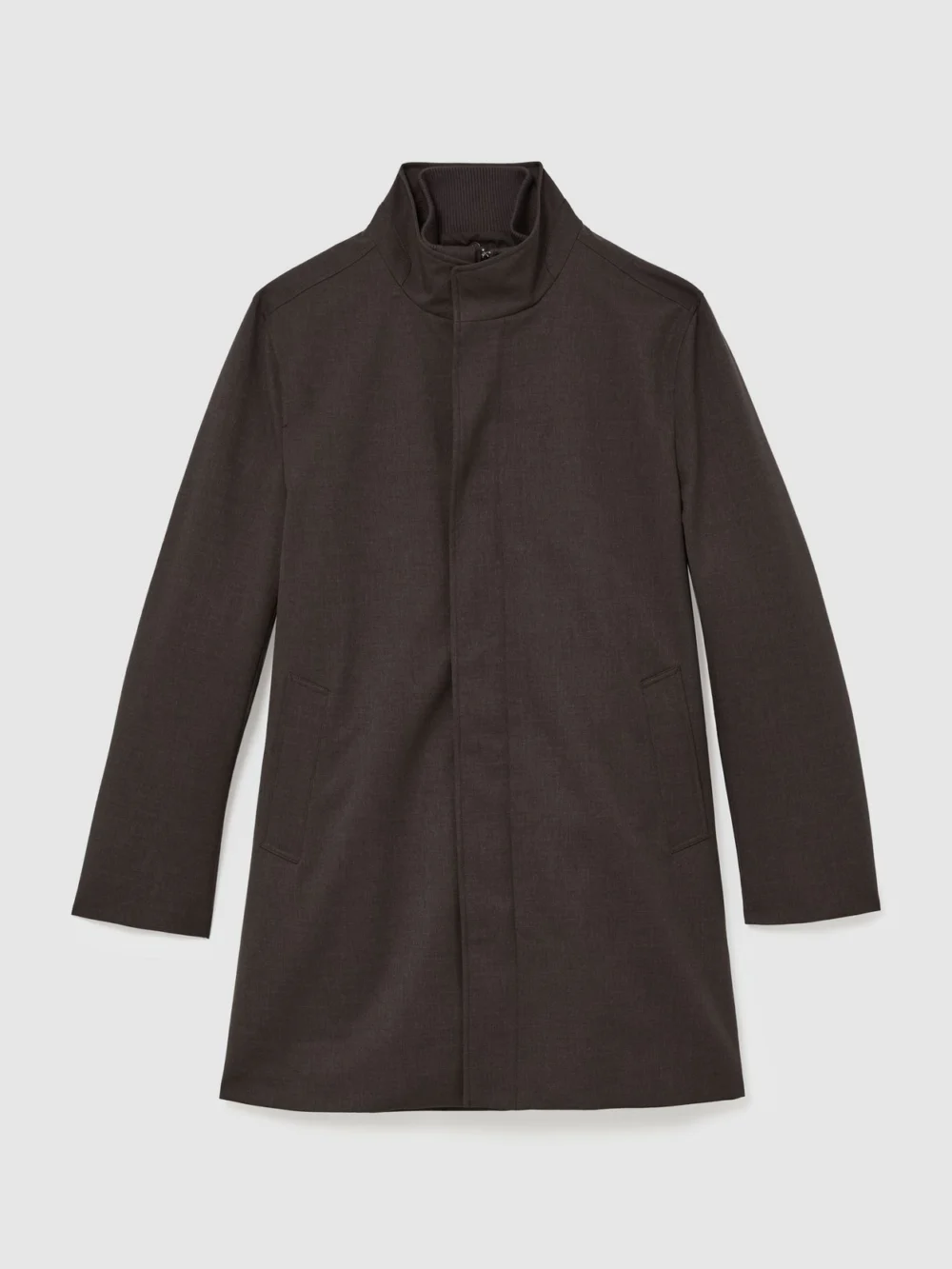 Reiss Dark Brown Hybrid Gilet-insert Funnel-neck Overcoat, view 2