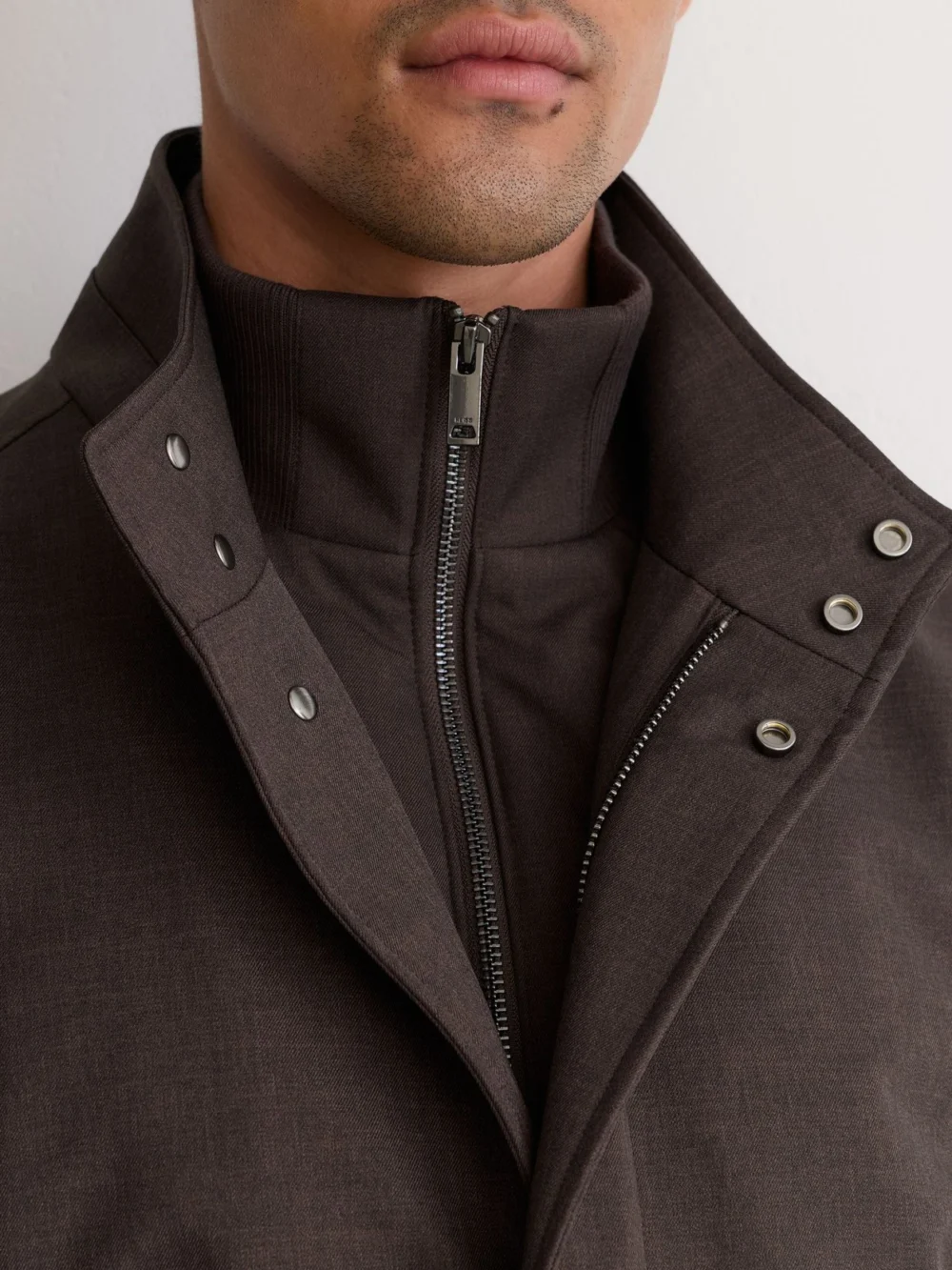 Reiss Dark Brown Hybrid Gilet-insert Funnel-neck Overcoat, view 4
