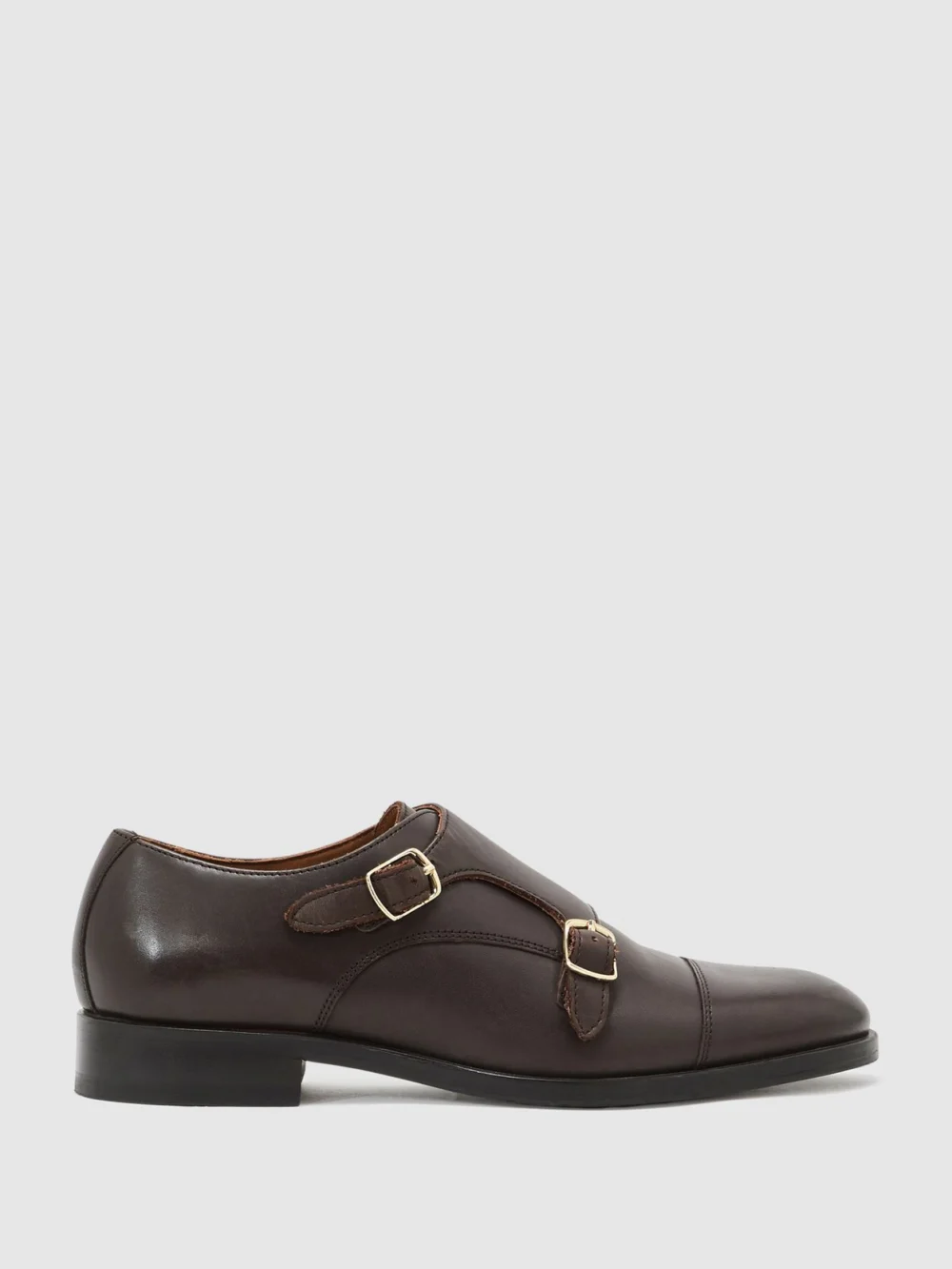 Reiss Dark Brown Leather Double Monk Strap Shoes, view 2