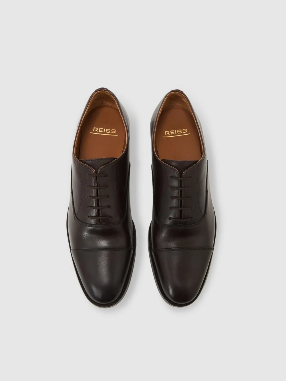 Reiss Dark Brown Leather Lace Up Oxford Shoes, view 4