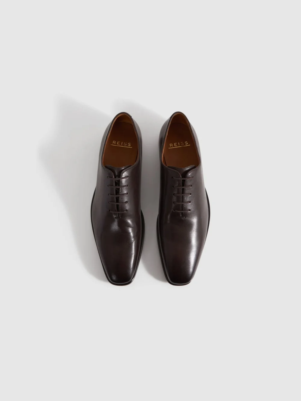Reiss Dark Brown Leather Lace-up Wholecut Oxford Shoes, view 3