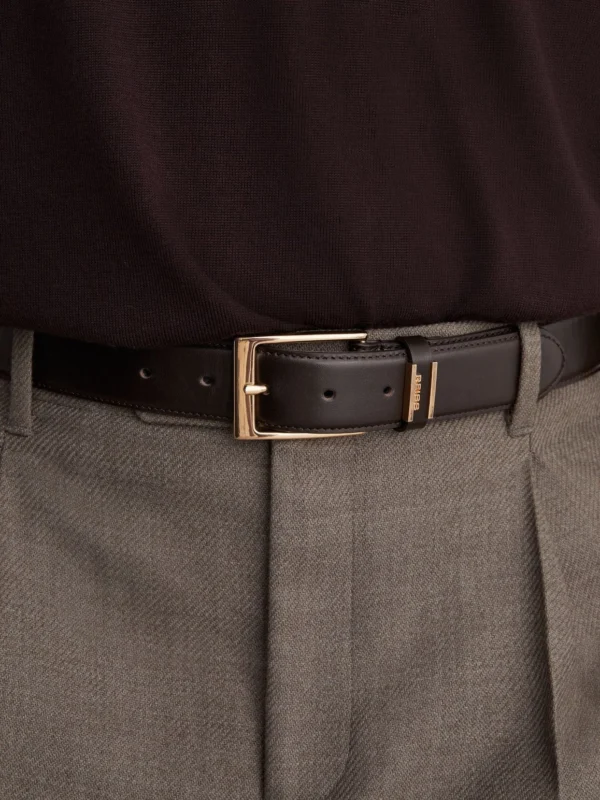 Reiss Dark Brown Leather Logo-detail Belt