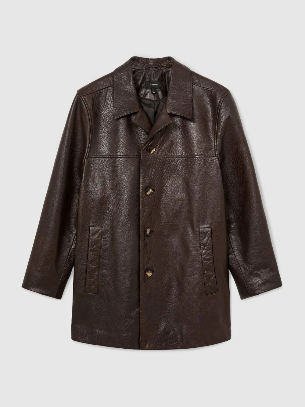 Reiss Dark Brown Leather Trench Jacket, view 2