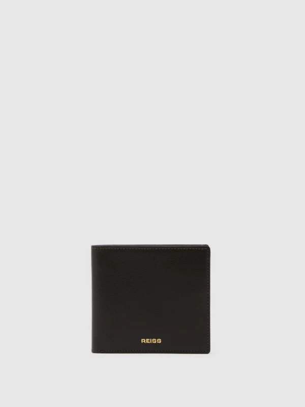 Reiss Dark Brown Micro-grain Leather Wallet,