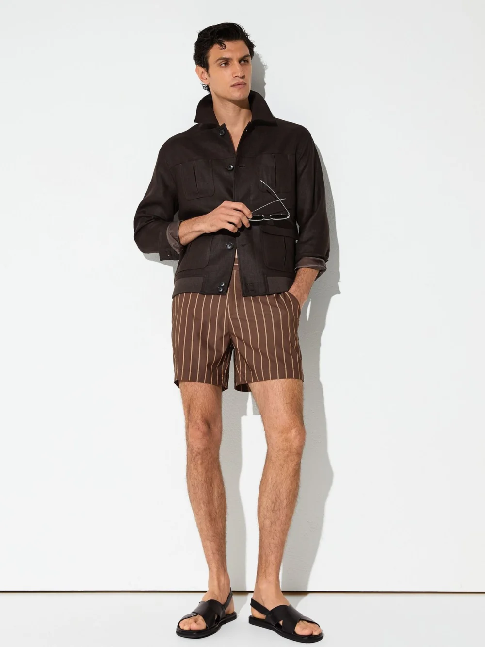 Reiss Dark Brown Pinstripe Side-adjuster Swim Shorts