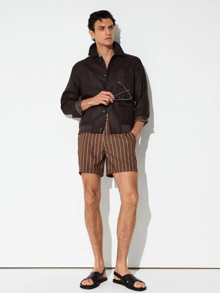 Reiss Dark Brown Pinstripe Side-adjuster Swim Shorts
