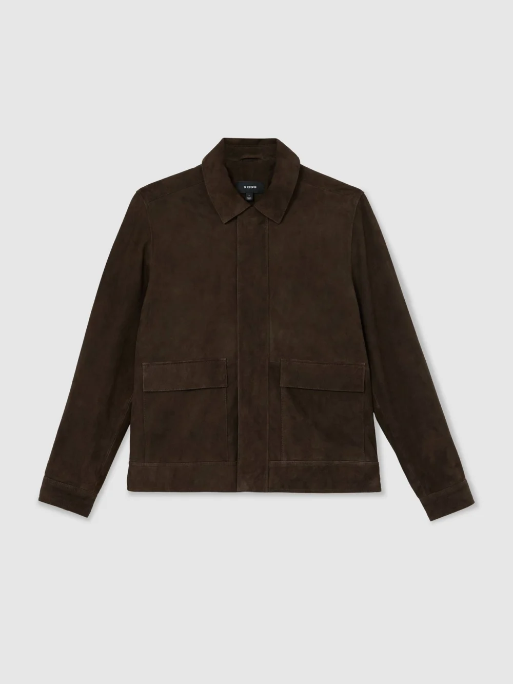 Reiss Dark Brown Suede Twin-pocket Jacket, view 2