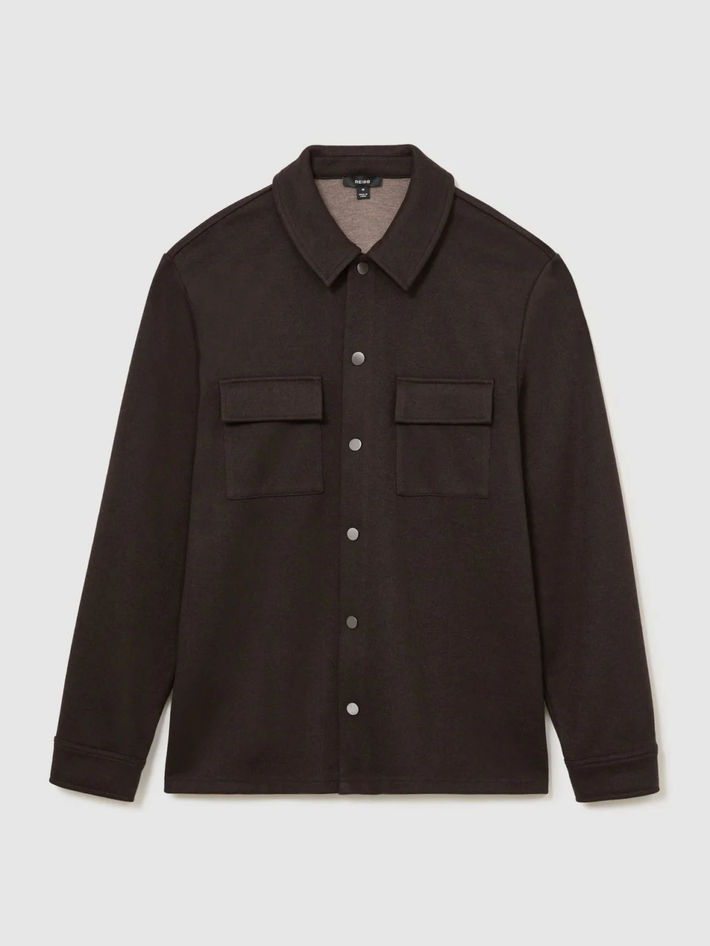 Reiss Dark Brown Twin-pocket Press-stud Overshirt, view 2