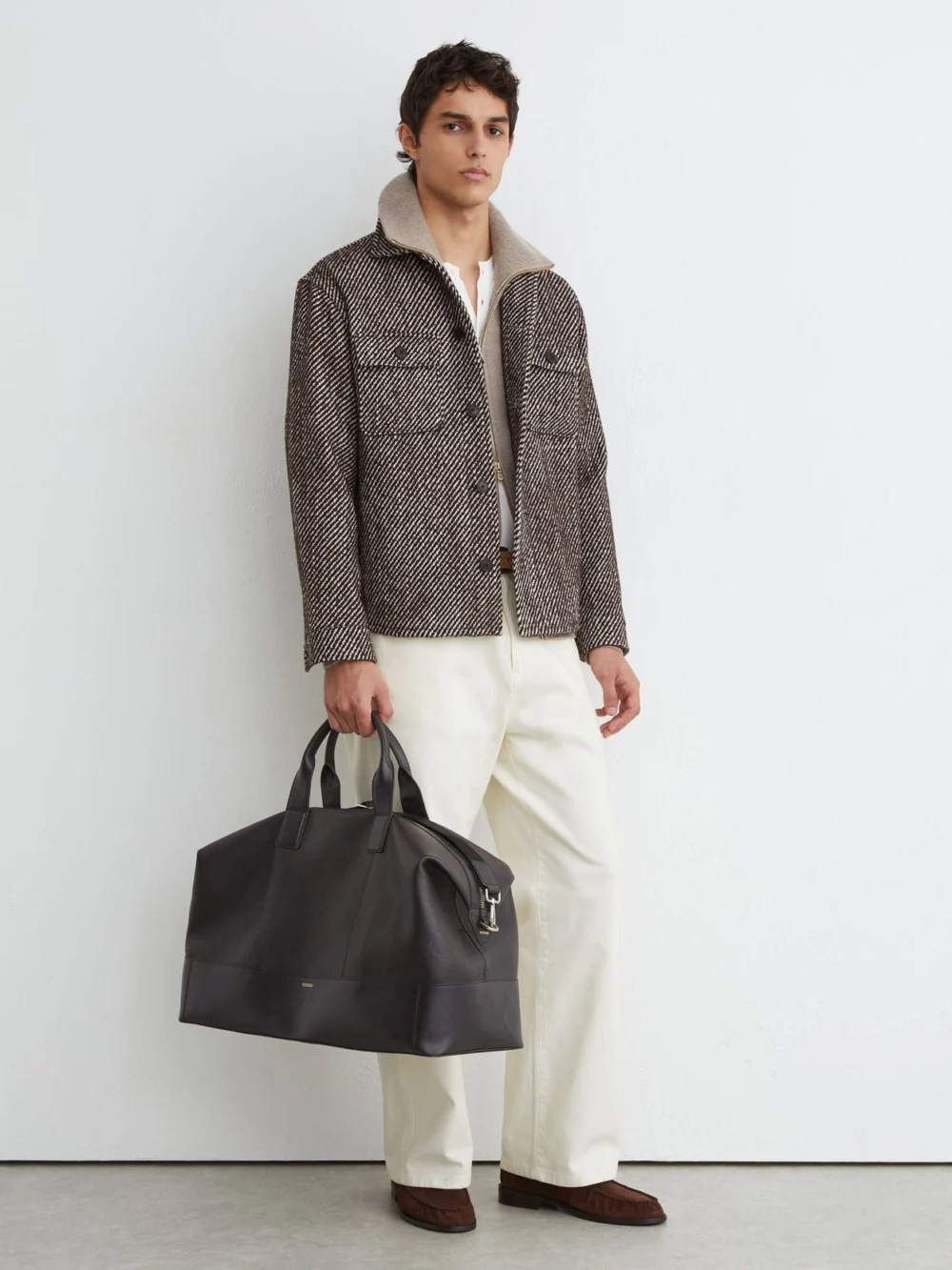 Reiss Dark Brown Wool-blend Brushed Twill Overshirt, view 3