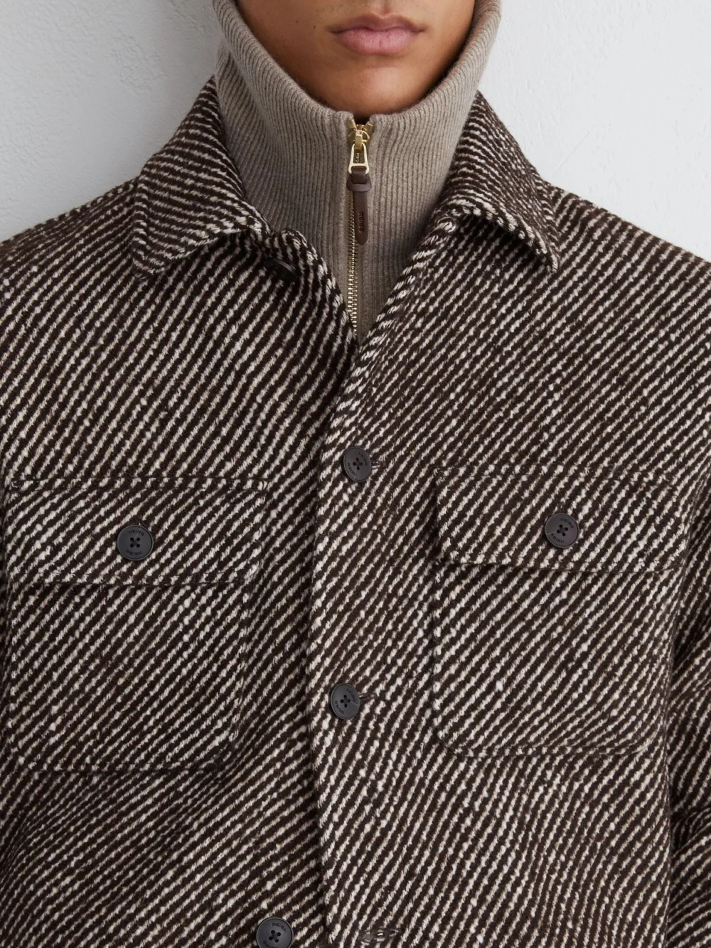 Reiss Dark Brown Wool-blend Brushed Twill Overshirt, view 4