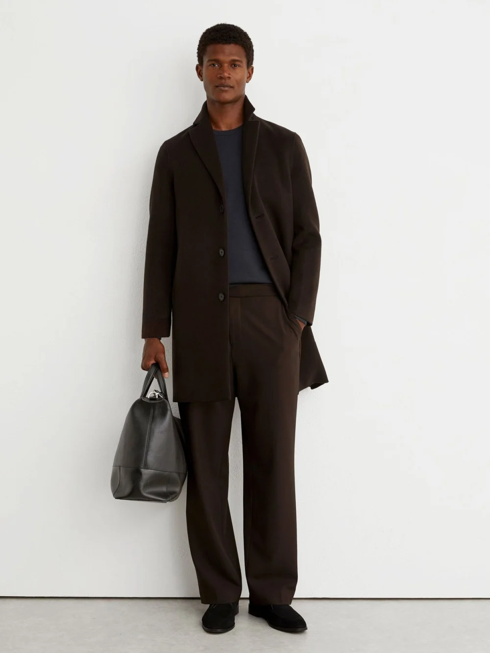 Reiss Dark Brown Wool-blend Single-breasted Epsom Coat