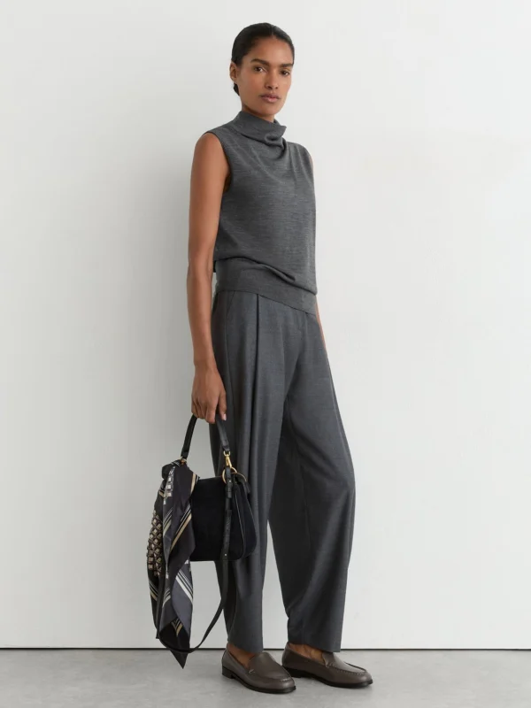 Reiss Dark Charcoal Grey Ultra-soft Merino Wool Funnel-neck Vest