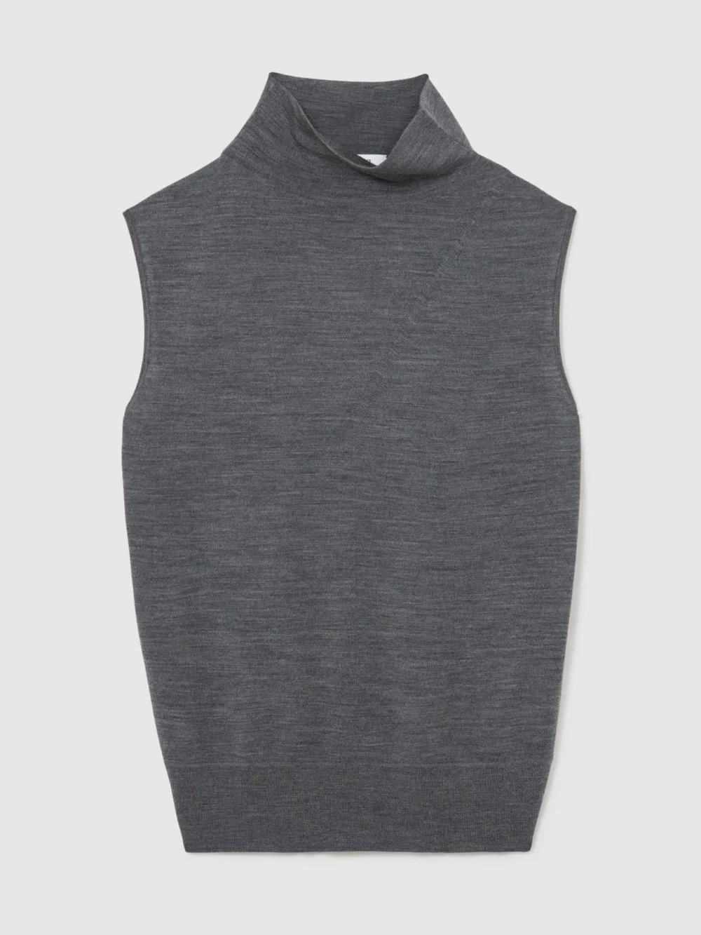 Reiss Dark Charcoal Grey Ultra-soft Merino Wool Funnel-neck Vest, view 2