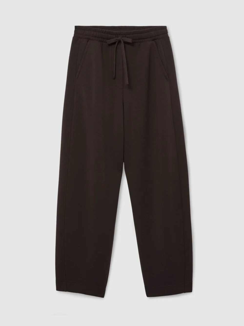 Reiss Dark Chocolate Brown Premium Interlock Barrel-leg Joggers, view 2