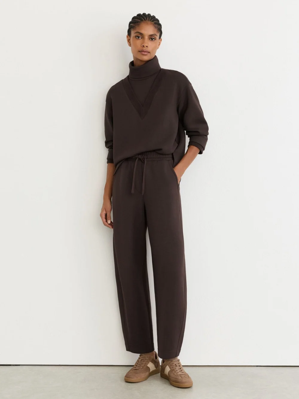 Reiss Dark Chocolate Brown Premium Interlock Double-layer Sweatshirt, view 4