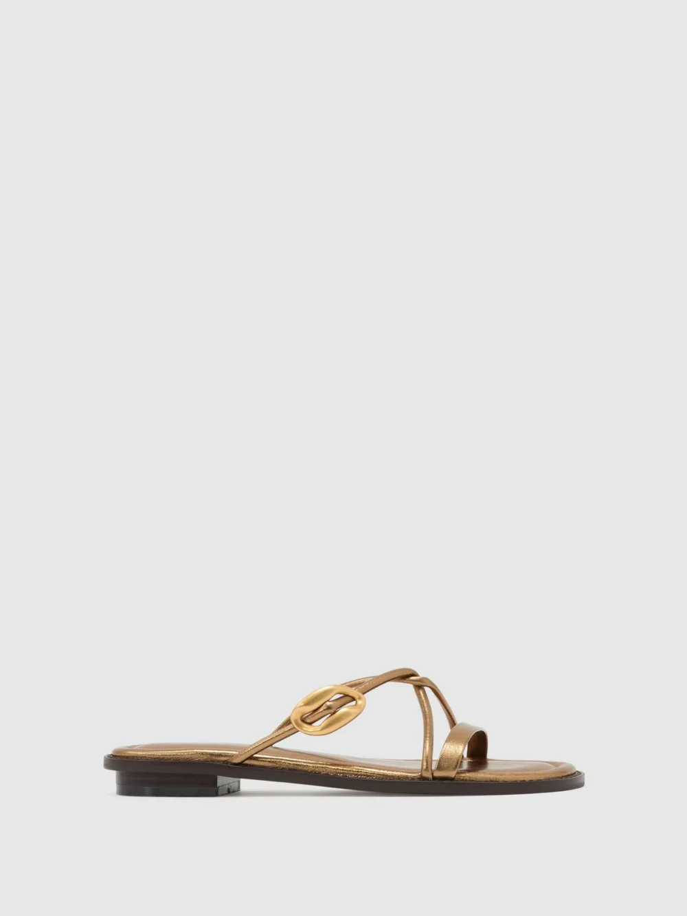 Reiss Dark Gold Leather Twist-strap Flat Sandals, view 2
