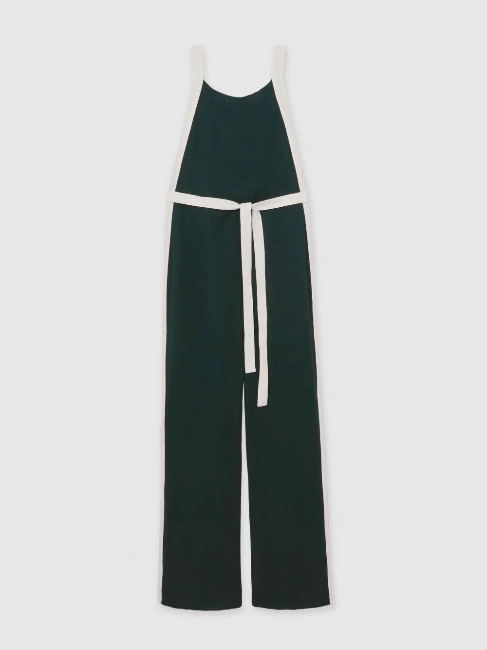 Reiss Dark Green & Cream Colourblock Wide Leg Belted Jumpsuit, view 6