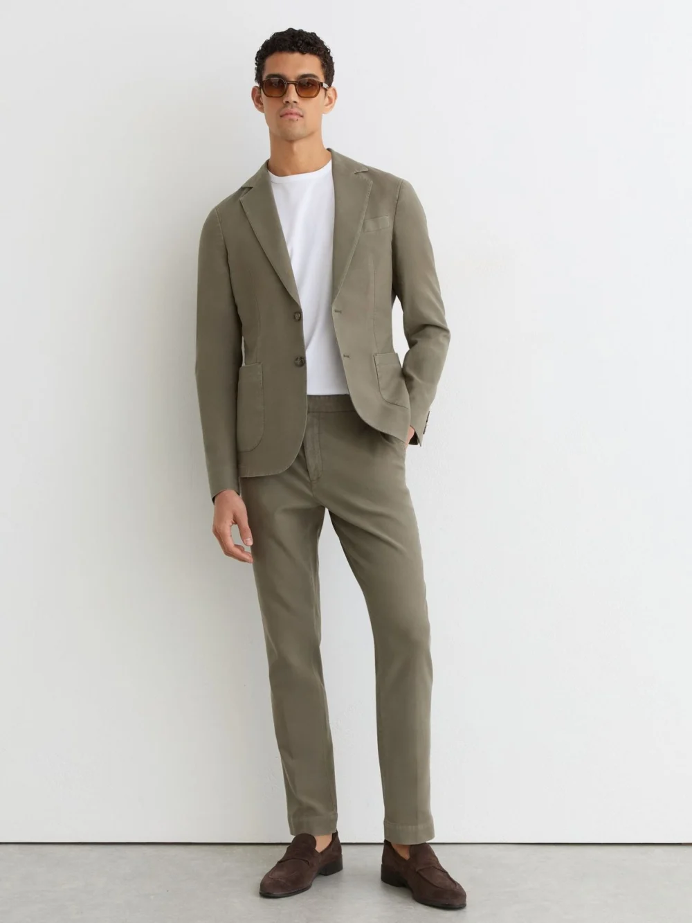 Reiss Dark Green Garment-dyed Piqué Suit Trousers Tailored-fit