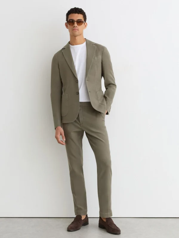 Reiss Dark Green Garment-dyed Piqué Suit Trousers Tailored-fit