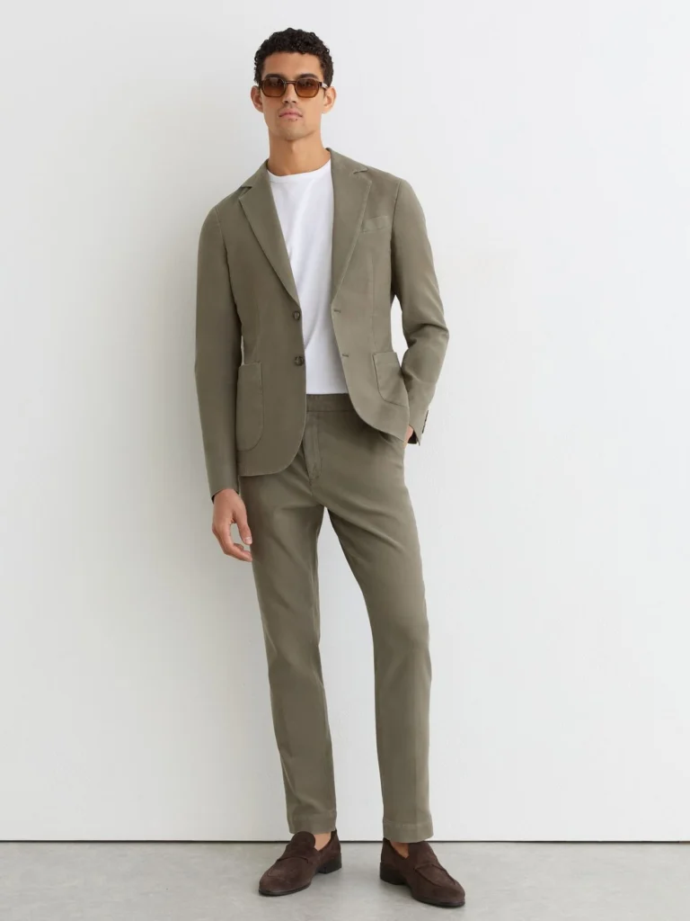 Reiss Dark Green Garment-dyed Piqué Suit Trousers Tailored-fit