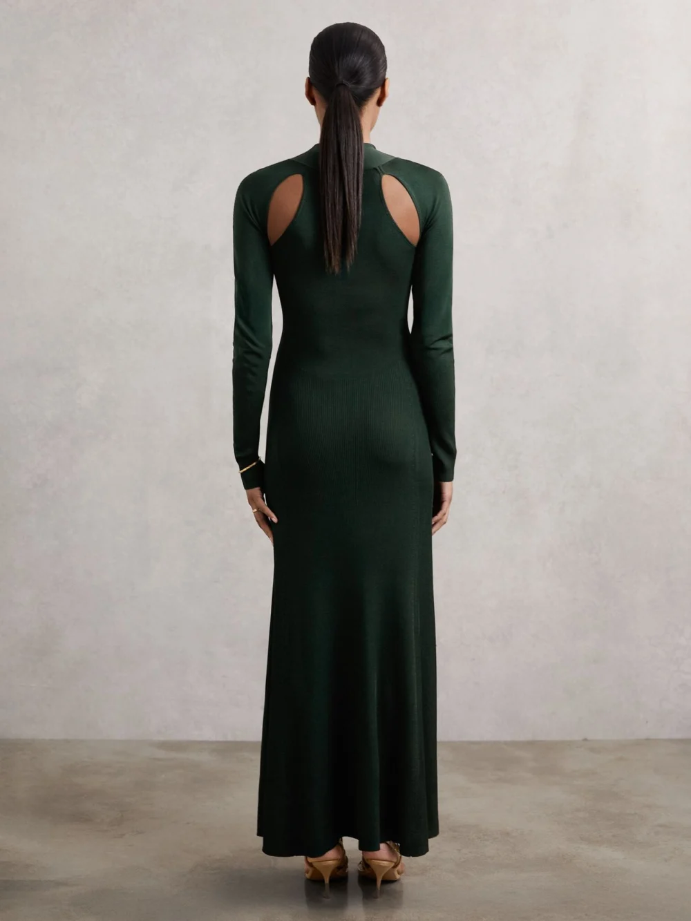 Reiss Dark Green Knitted Petite Cut-Out Maxi Dress, view 4