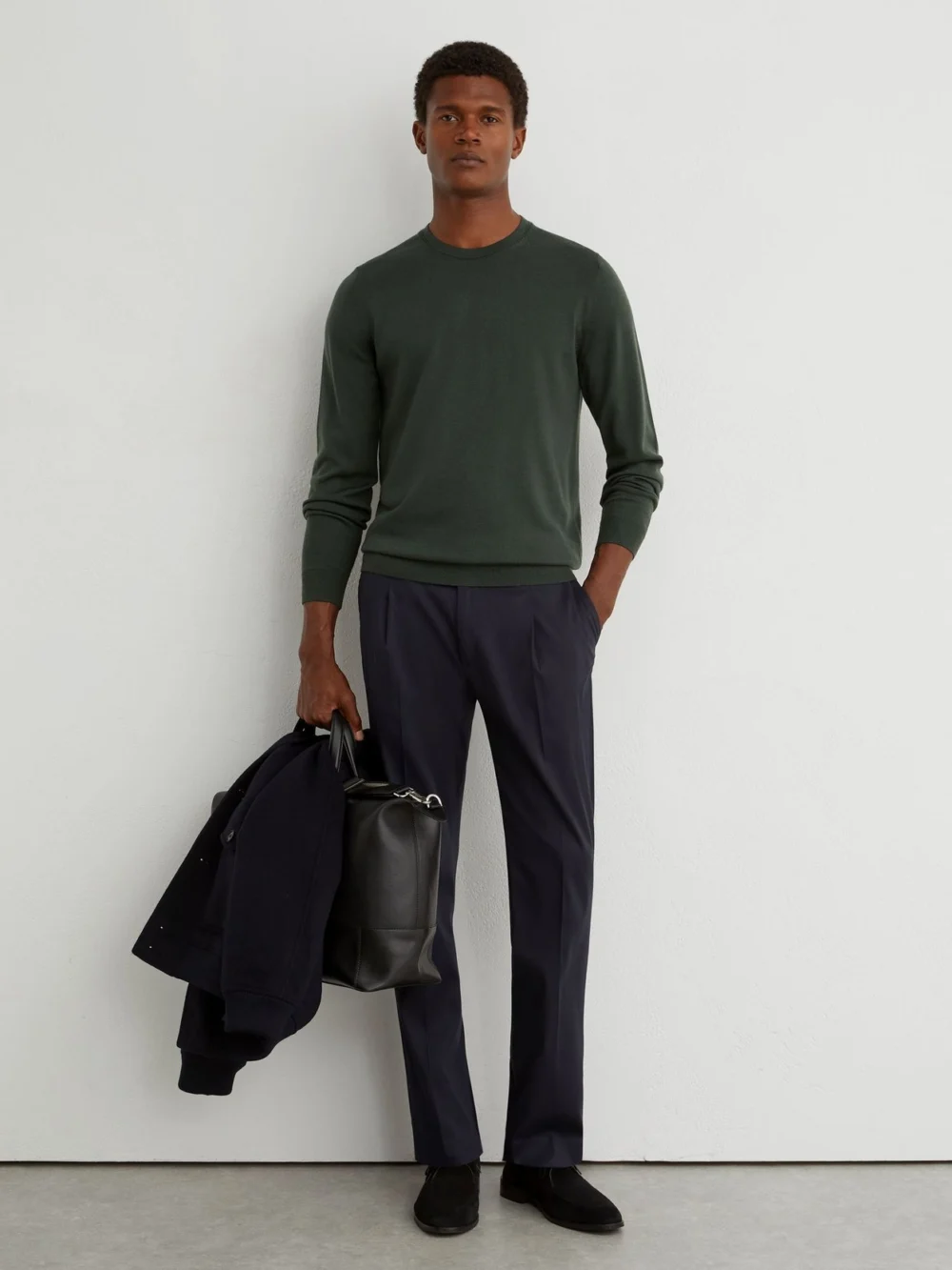 Reiss Dark Green Merino Wool Crew-neck Jumper