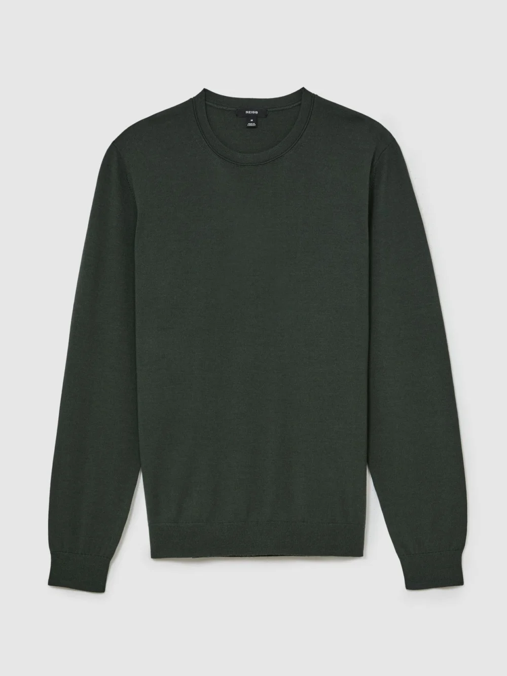 Reiss Dark Green Merino Wool Crew-neck Jumper, view 2
