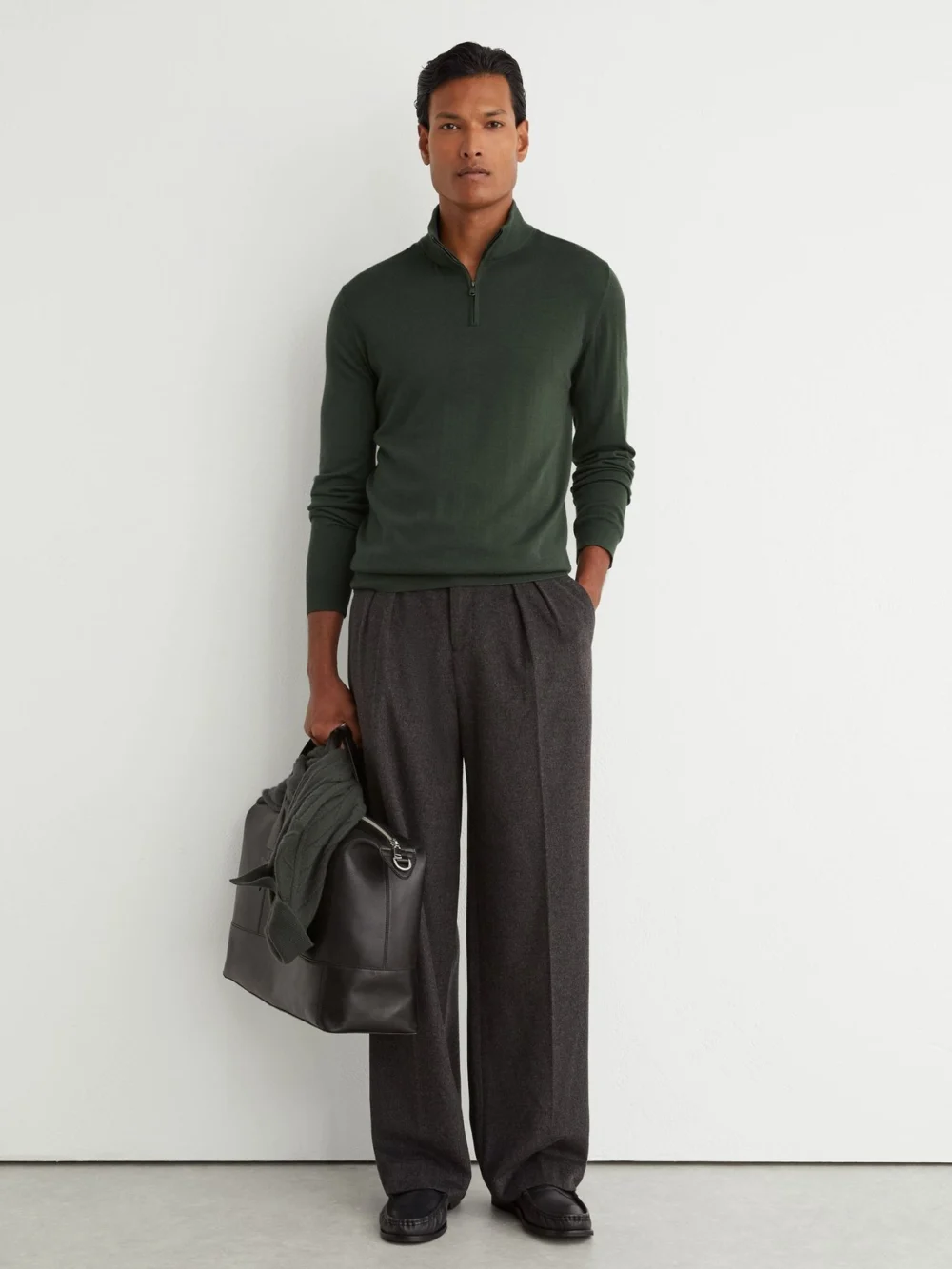 Reiss Dark Green Merino Wool Half-zip Jumper