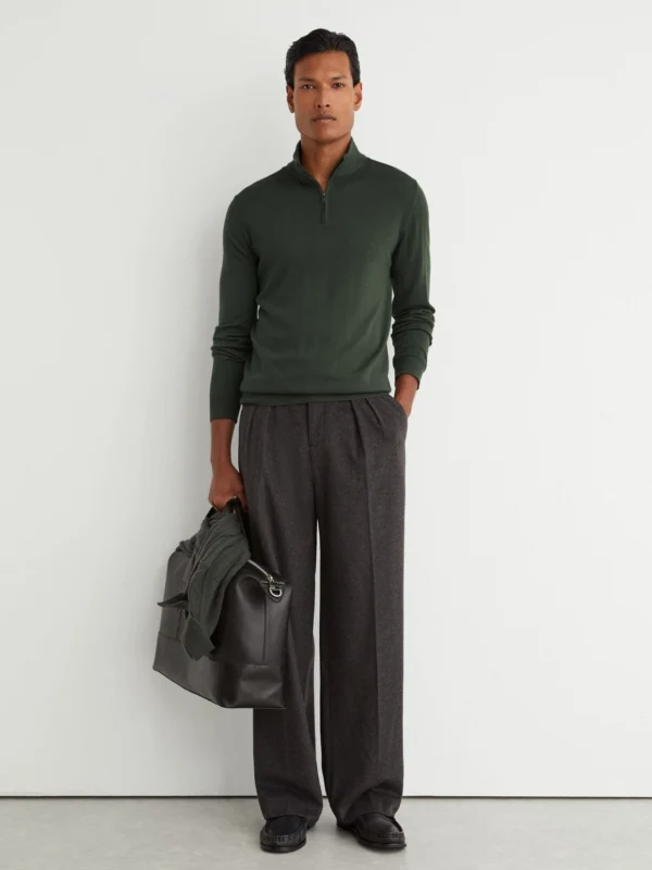 Reiss Dark Green Merino Wool Half-zip Jumper