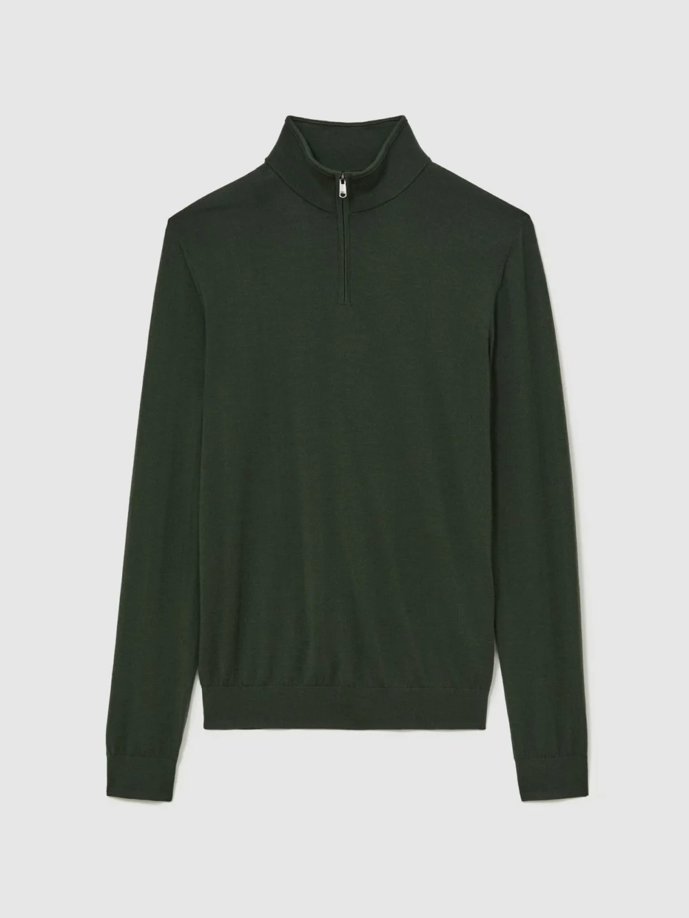 Reiss Dark Green Merino Wool Half-zip Jumper, view 2
