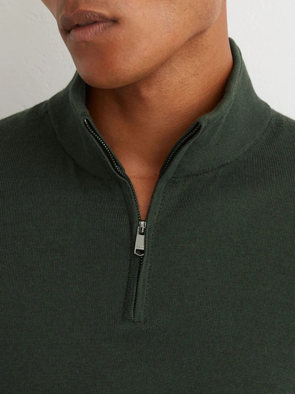 Reiss Dark Green Merino Wool Half-zip Jumper, view 3