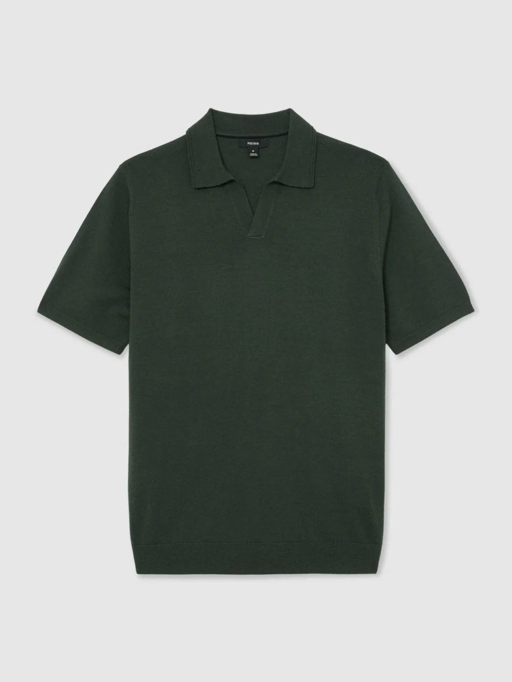 Reiss Dark Green Merino Wool Open-collar Polo Shirt, view 2