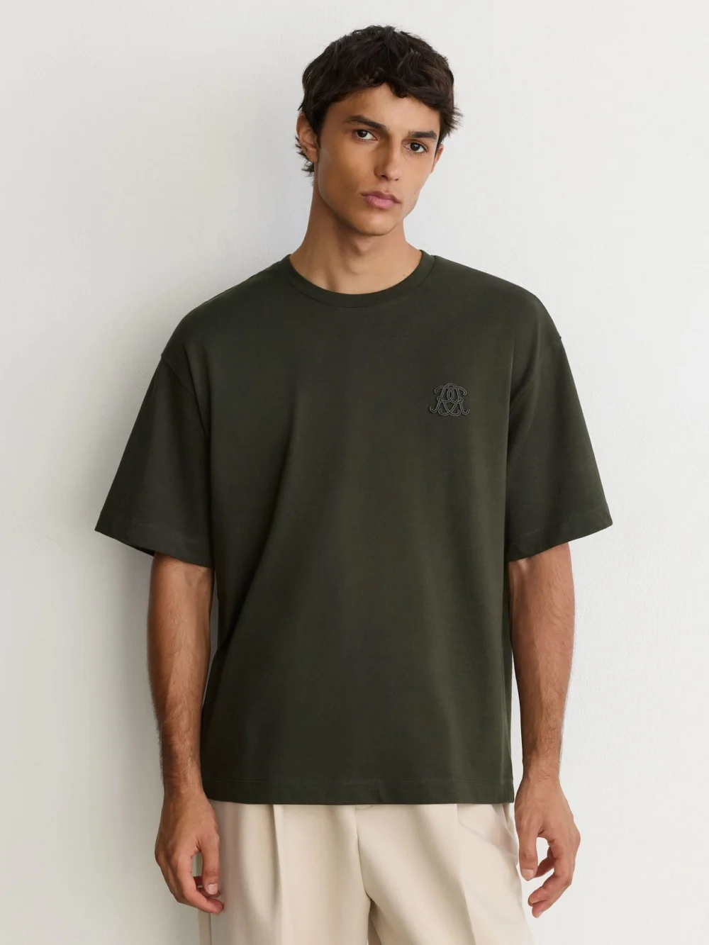 Reiss Dark Green Monogram Motif Cotton Relaxed-fit T-shirt