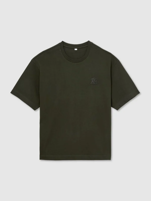 Reiss Dark Green Monogram Motif Cotton Relaxed-fit T-shirt