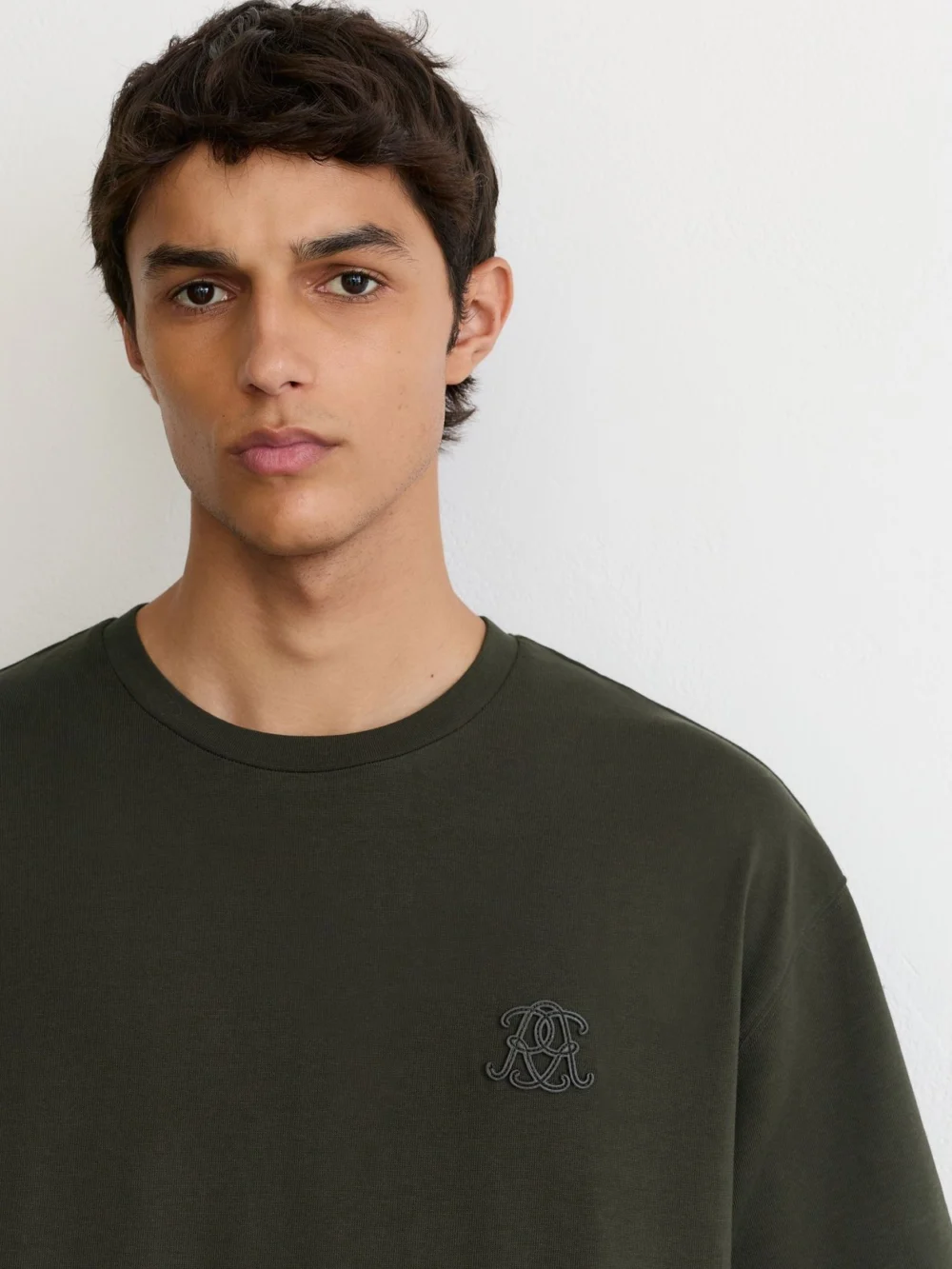 Reiss Dark Green Monogram Motif Cotton Relaxed-fit T-shirt, view 3