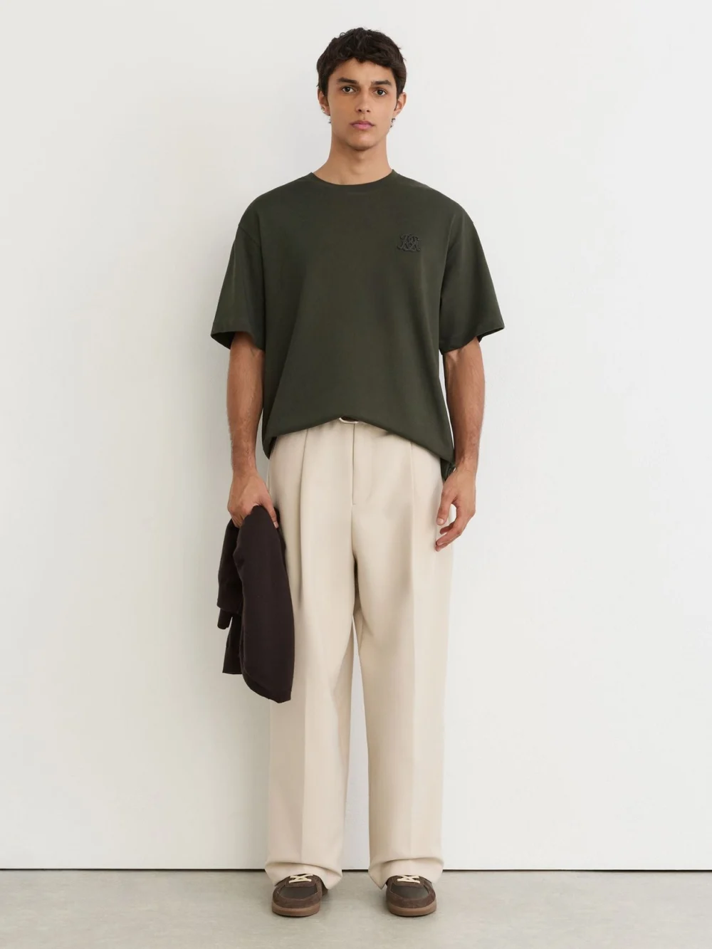 Reiss Dark Green Monogram Motif Cotton Relaxed-fit T-shirt, view 4
