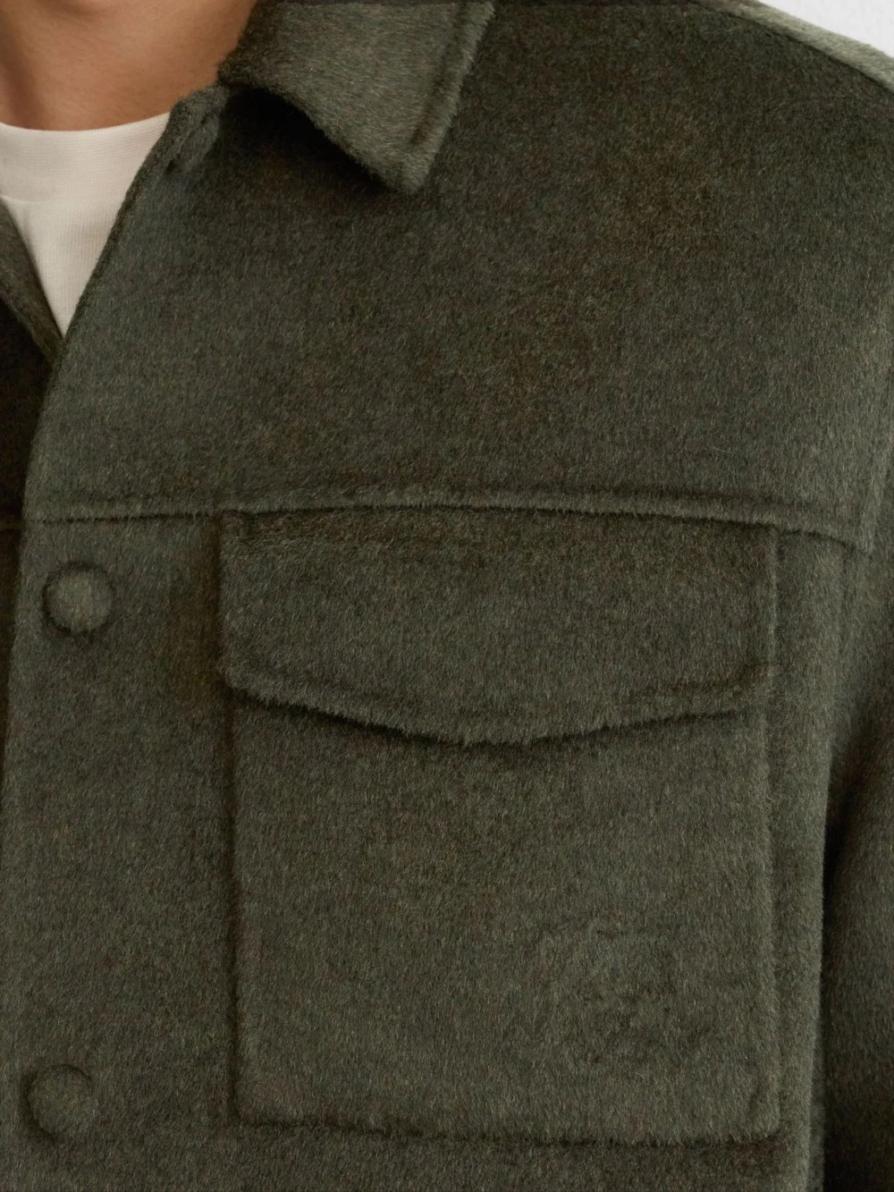 Reiss Dark Green Monogram Wool-blend Press-stud Overshirt, view 3