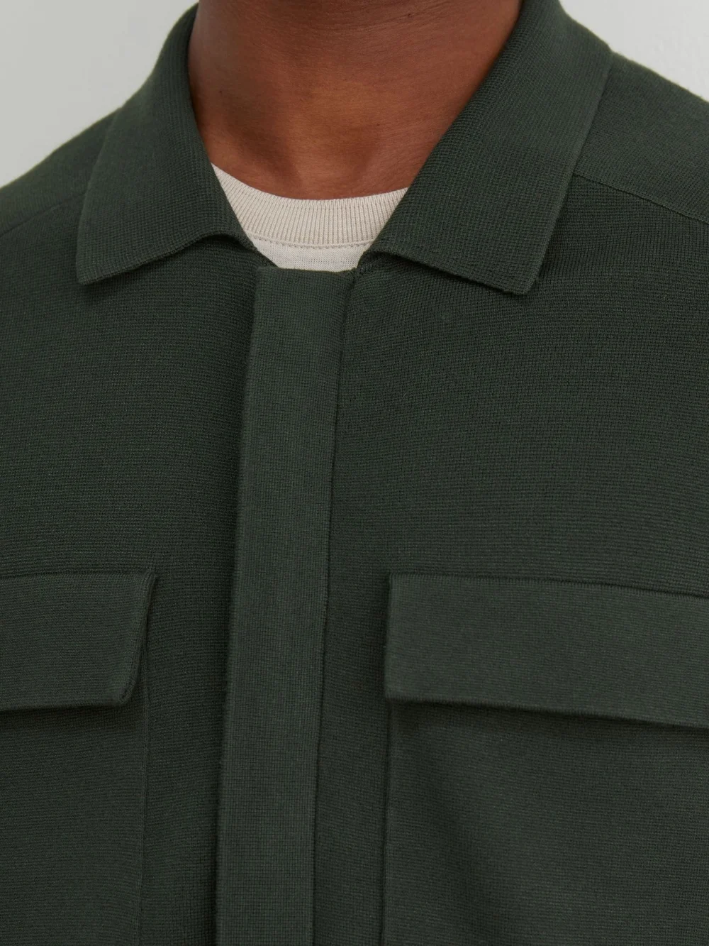 Reiss Dark Green Twin-pocket Concealed-placket Knitted Jacket, view 4