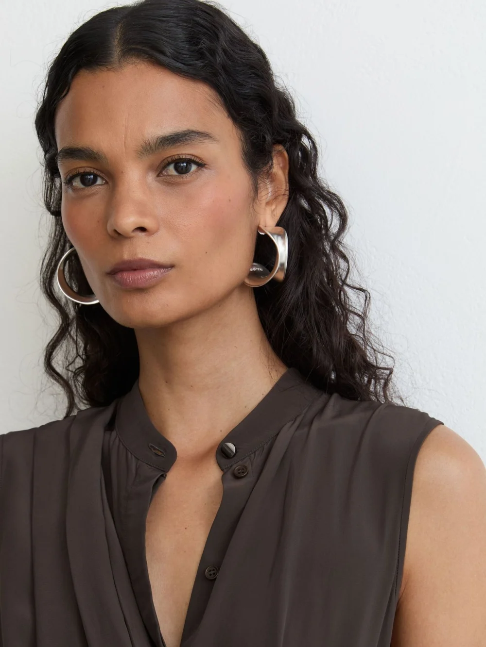 Reiss Dark Grey Drape-detail Band-collar Midi Dress, view 3