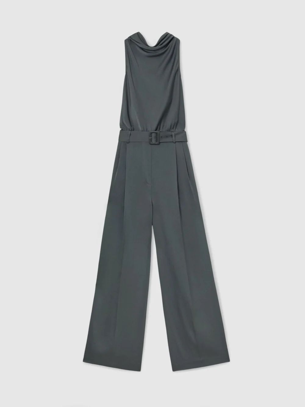 Reiss Dark Grey Petite Satin Cowl-neck Wide-leg Jumpsuit, view 2