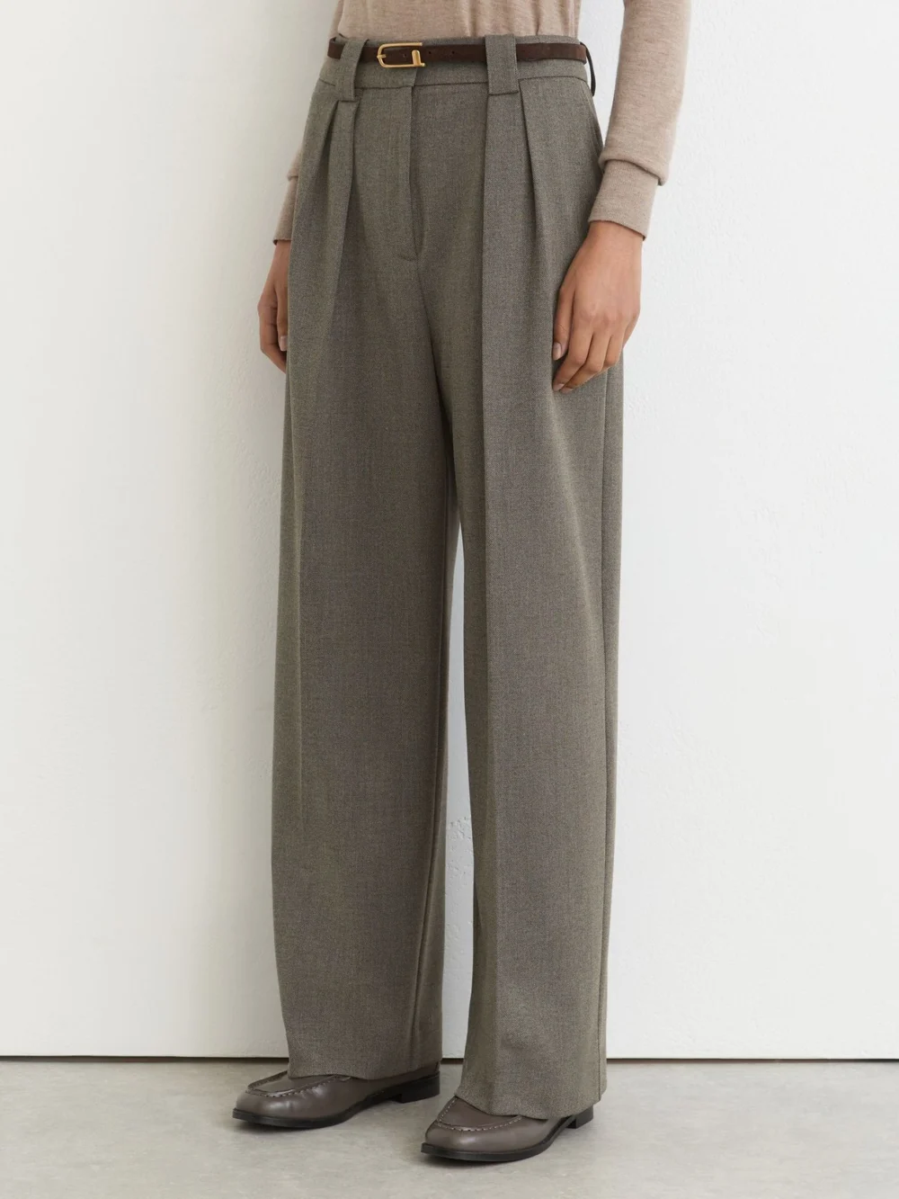 Reiss Dark Grey Pleated Wide-leg Trousers, view 3