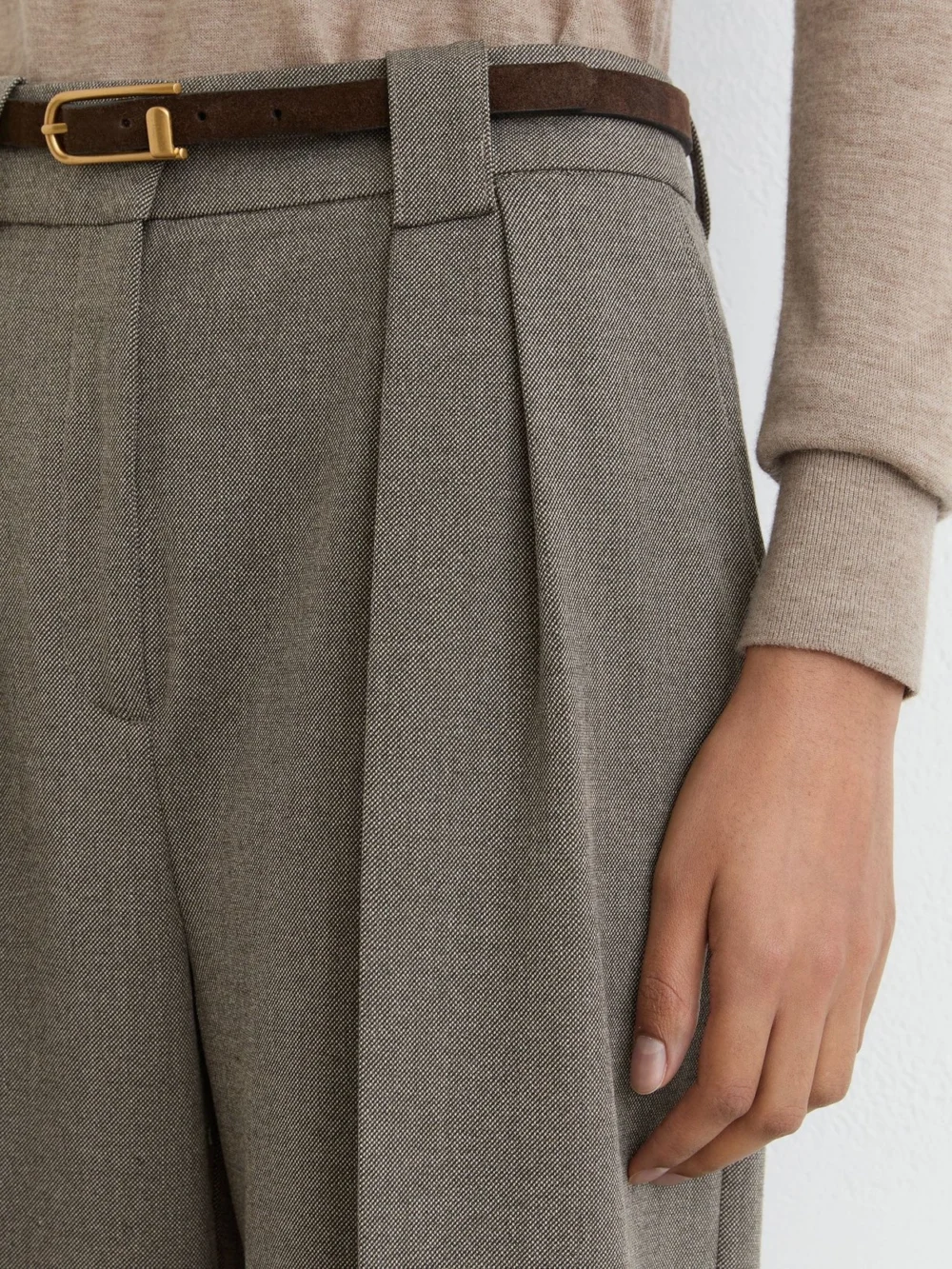 Reiss Dark Grey Pleated Wide-leg Trousers, view 4