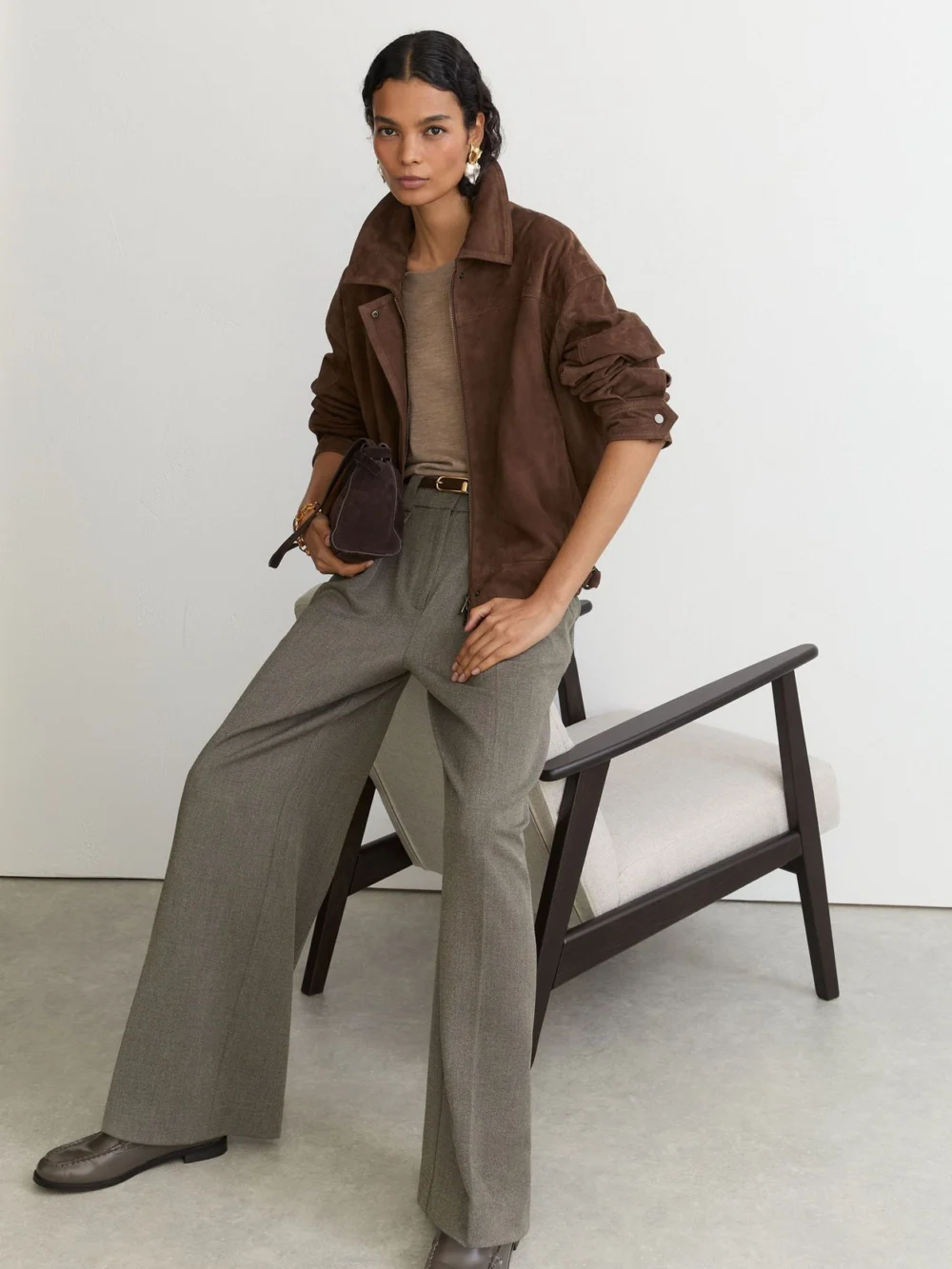 Reiss Dark Grey Pleated Wide-leg Trousers, view 5