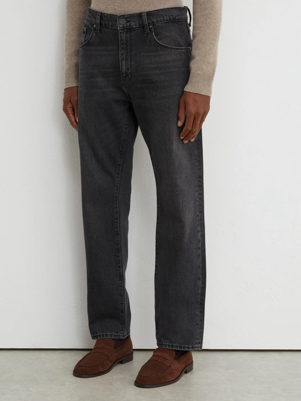 Reiss Dark Grey Relaxed Straight-leg Stonewashed Jeans, view 3