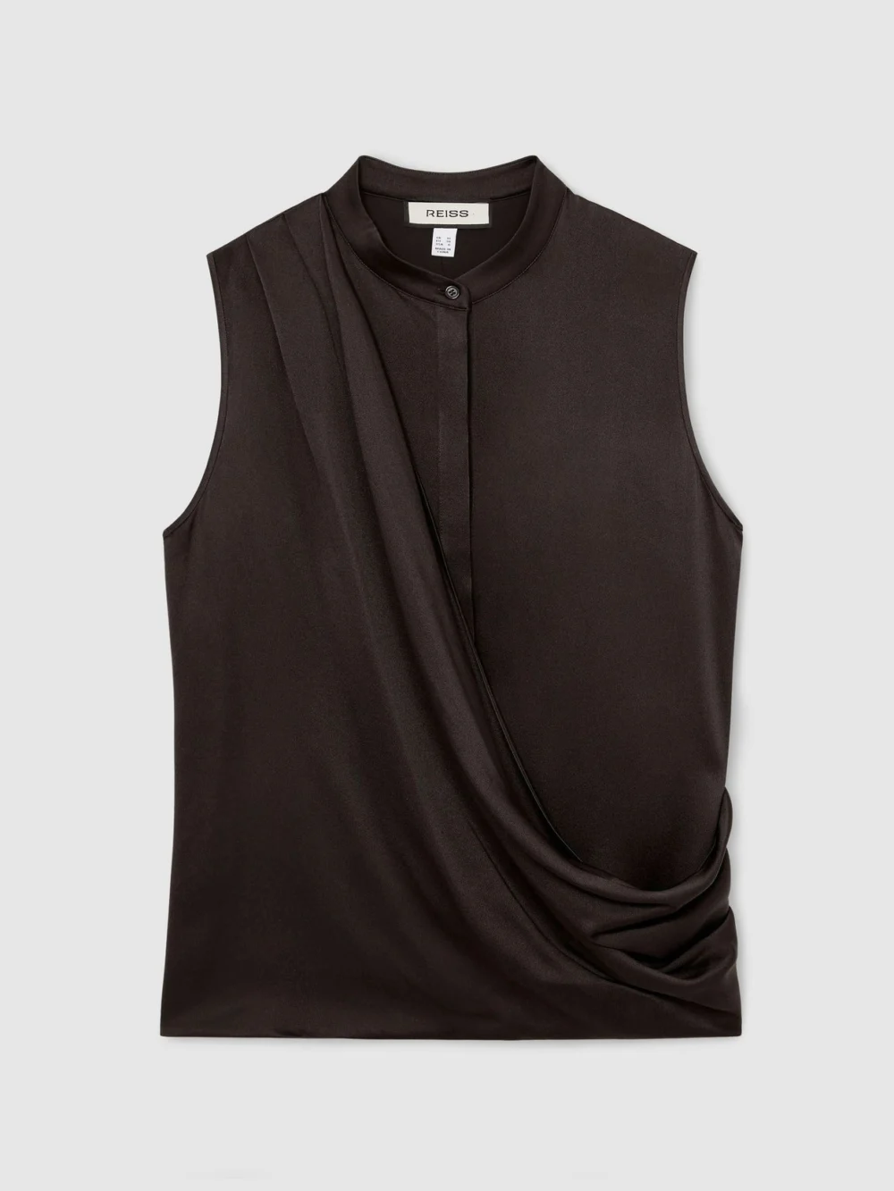 Reiss Dark Grey Silk Draped Sleeveless Top, view 2