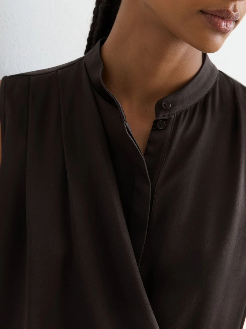Reiss Dark Grey Silk Draped Sleeveless Top, view 3