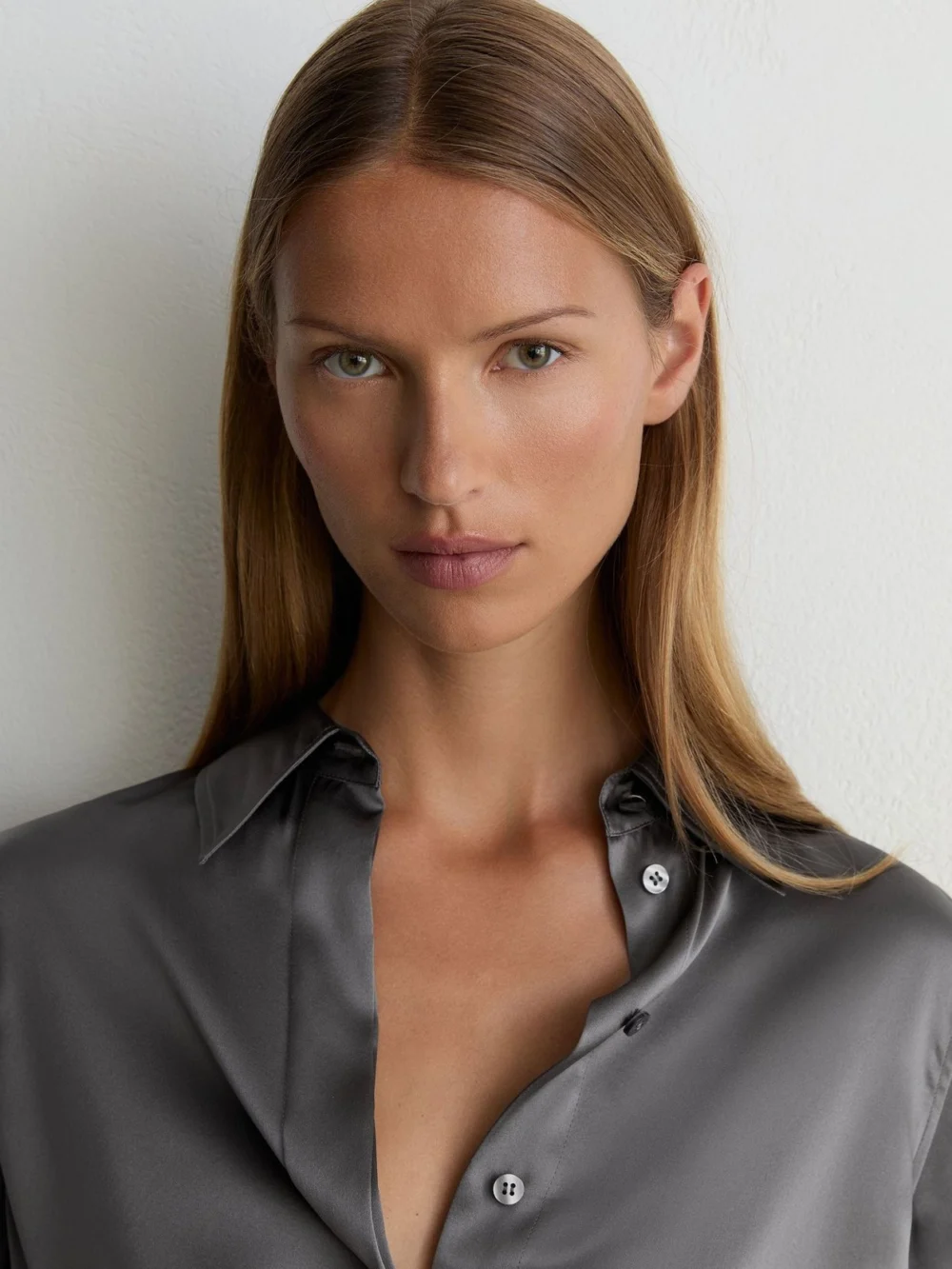 Reiss Dark Grey Silk-satin Concealed-placket Shirt, view 4