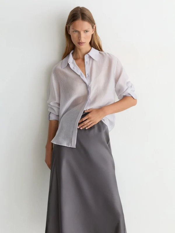 Reiss Dark Grey Silk Slip Midi Skirt